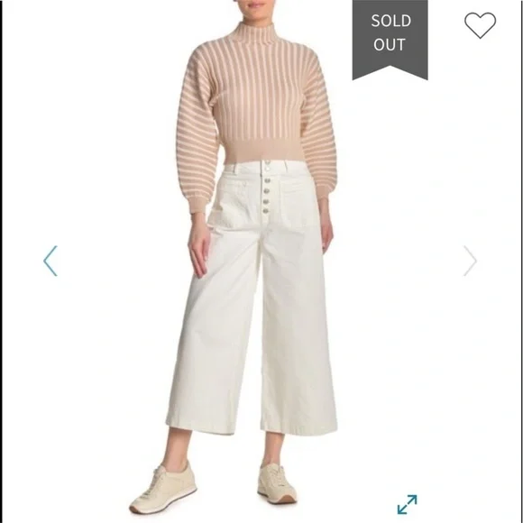 FREE PEOPLE Colette Wide Leg Culottes button fly white cropped jeans size 30 - Picture 3 of 16